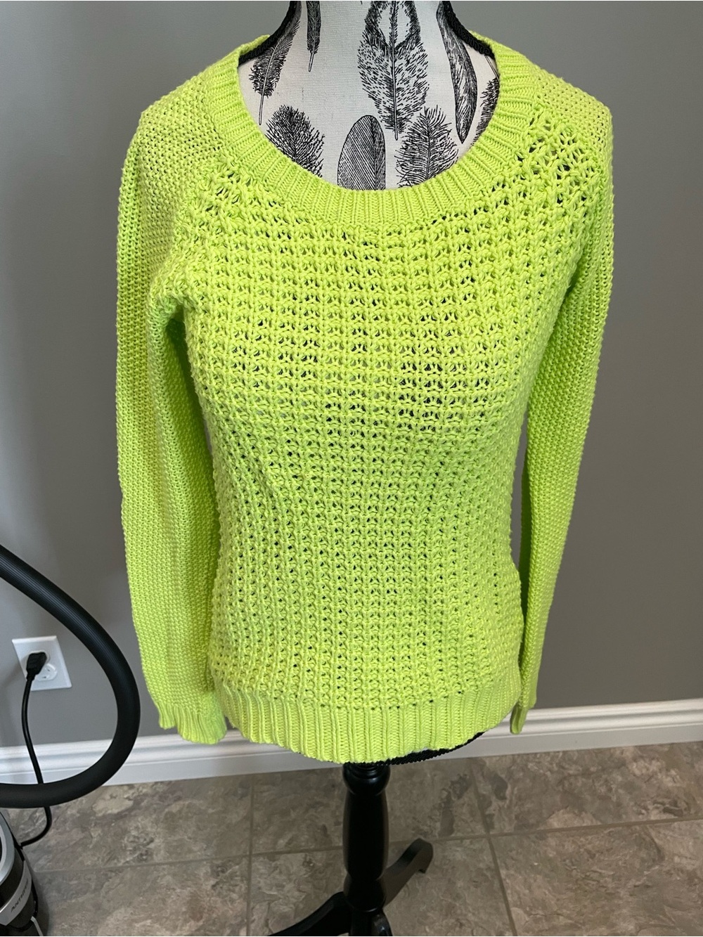 Aeropostale Neon Lime Open-Knit Crewneck Sweater